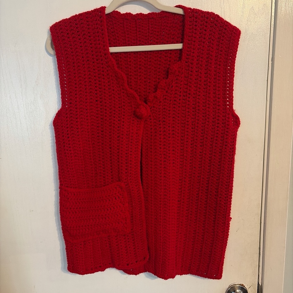 Red Knitted Women's Sweater Vest